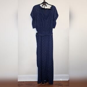 Michael Kors Navy + Gold Grommet Jumpsuit Belted Women's Size 8